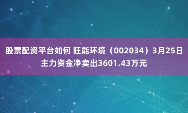 股票配资平台如何 旺能环境（002034）3月25日主力资金净卖出3601.43万元