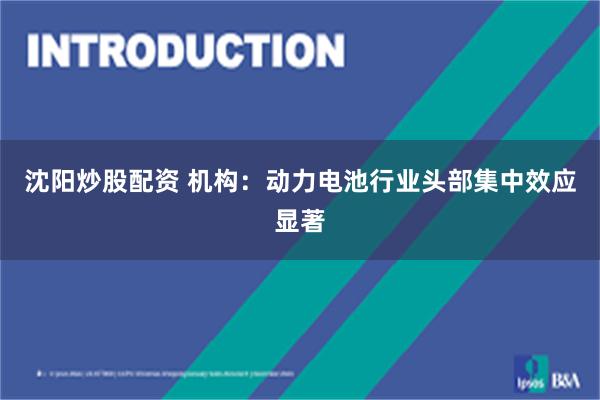 沈阳炒股配资 机构：动力电池行业头部集中效应显著